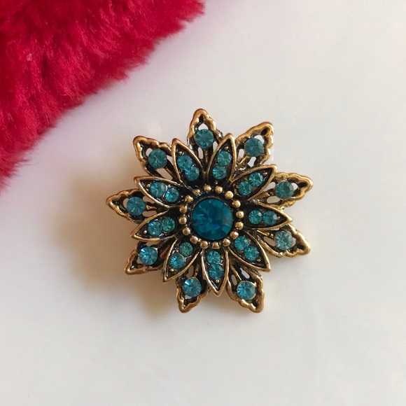 Blue Multi Stone Flower Brooch Pin - Picture 5 of 10